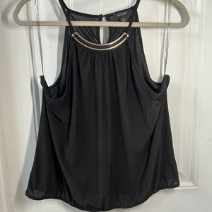 High nick office wear tank top with metal neck detail and button closure back